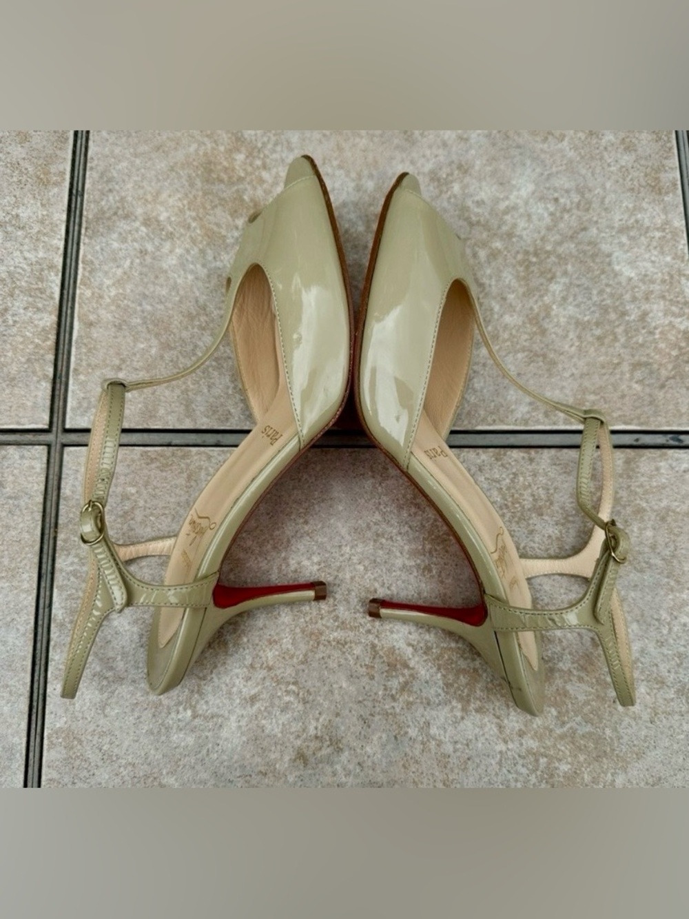 Christian Louboutin tan  T-Strap Peep-Toe Slingback Heels - Picture 10 of 15